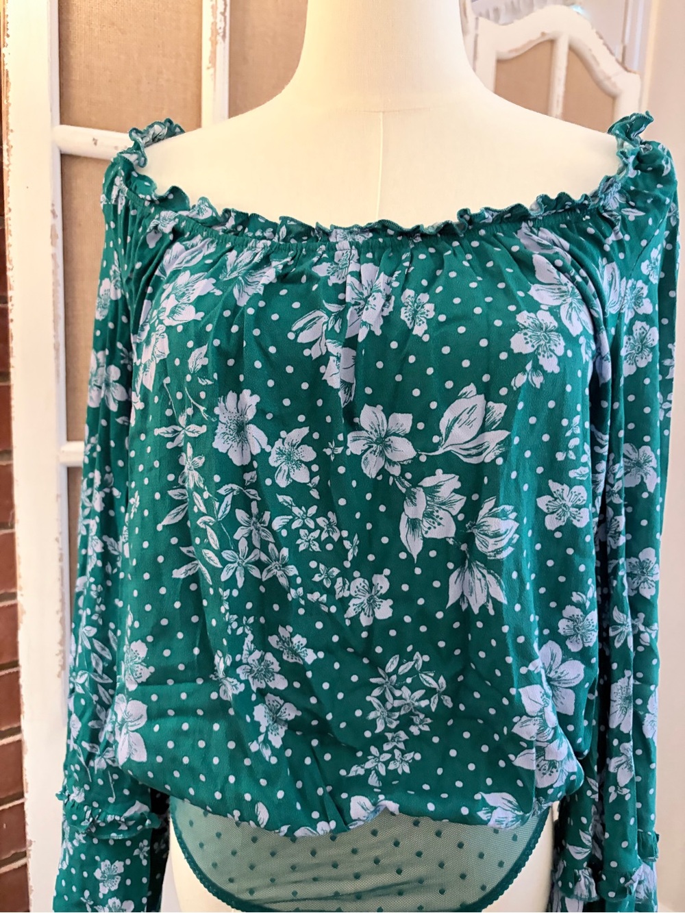Intimately Free People One on One Date Bodysuit NWT XS Green Floral Polka Dot